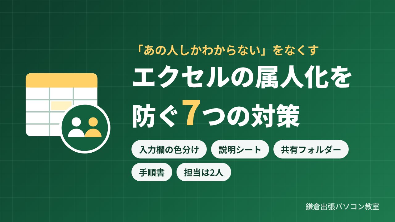 エクセルの属人化を防ぐ7つの対策（入力欄の色分け・説明シート・共有フォルダー・手順書・担当は2人）