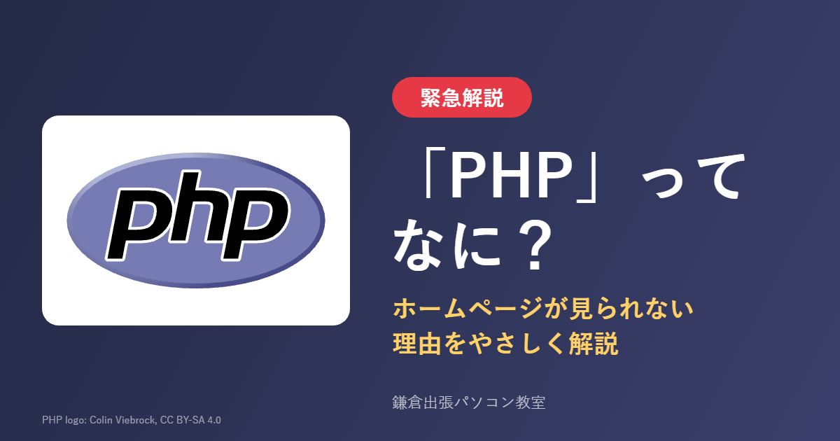 PHPの公式ロゴと「PHPってなに？」の文字